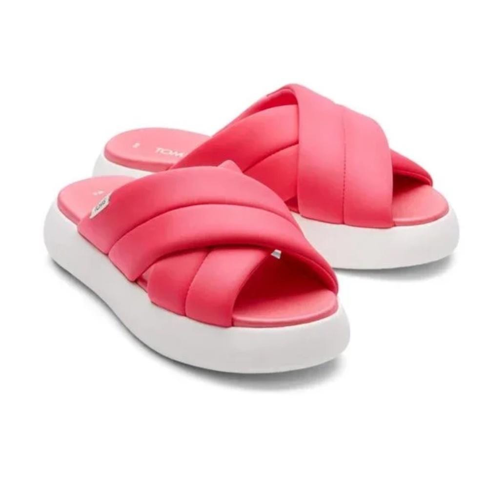 TOMS Mallow Alpargata Crossover Slides Sandals Size 9 Bright Pink Puffy